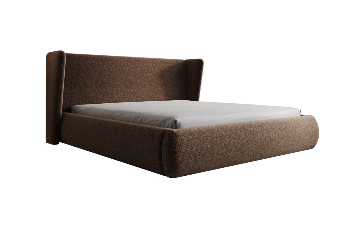 Designer gestoffeerd bed Rosalie in structuurstof met opbergruimte