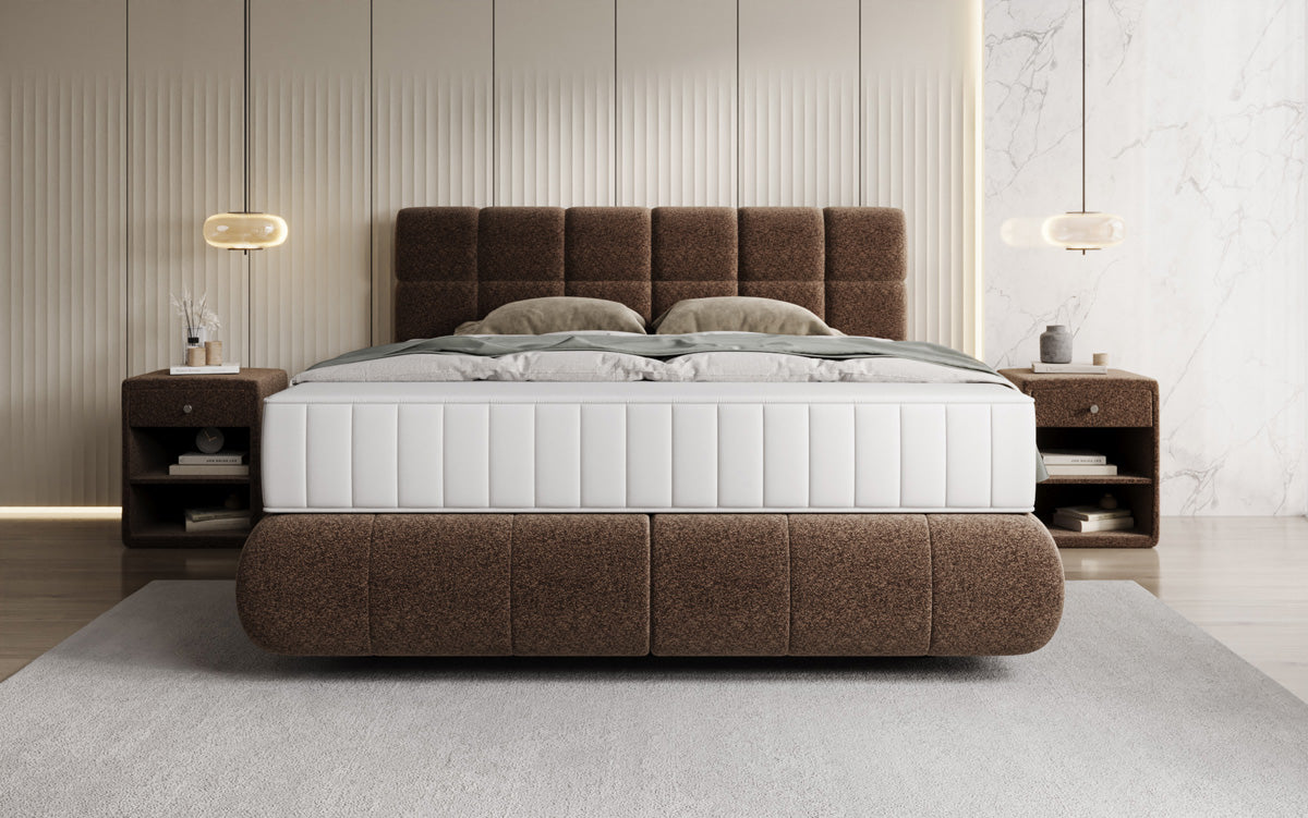 Boxspringbed Nala in structuurstof met zwevende look