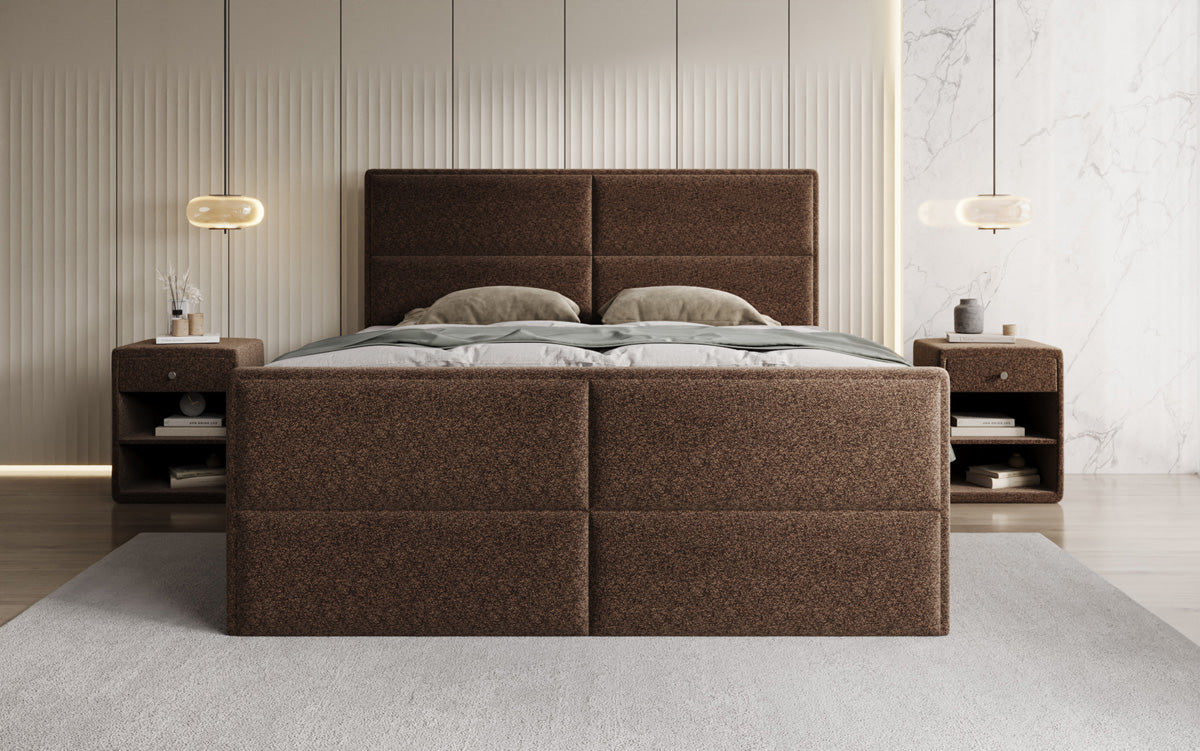 Boxspringbed Viola in structuurstof met opbergruimte