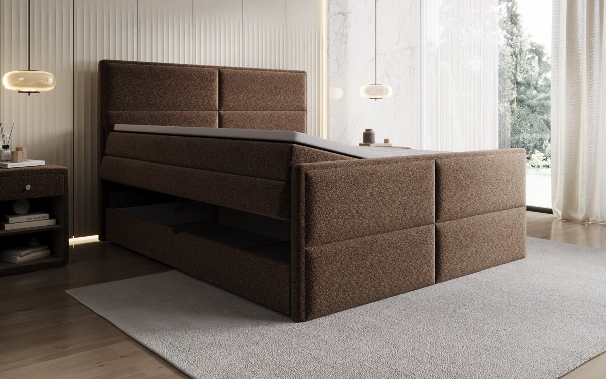 Boxspringbed Viola in structuurstof met opbergruimte