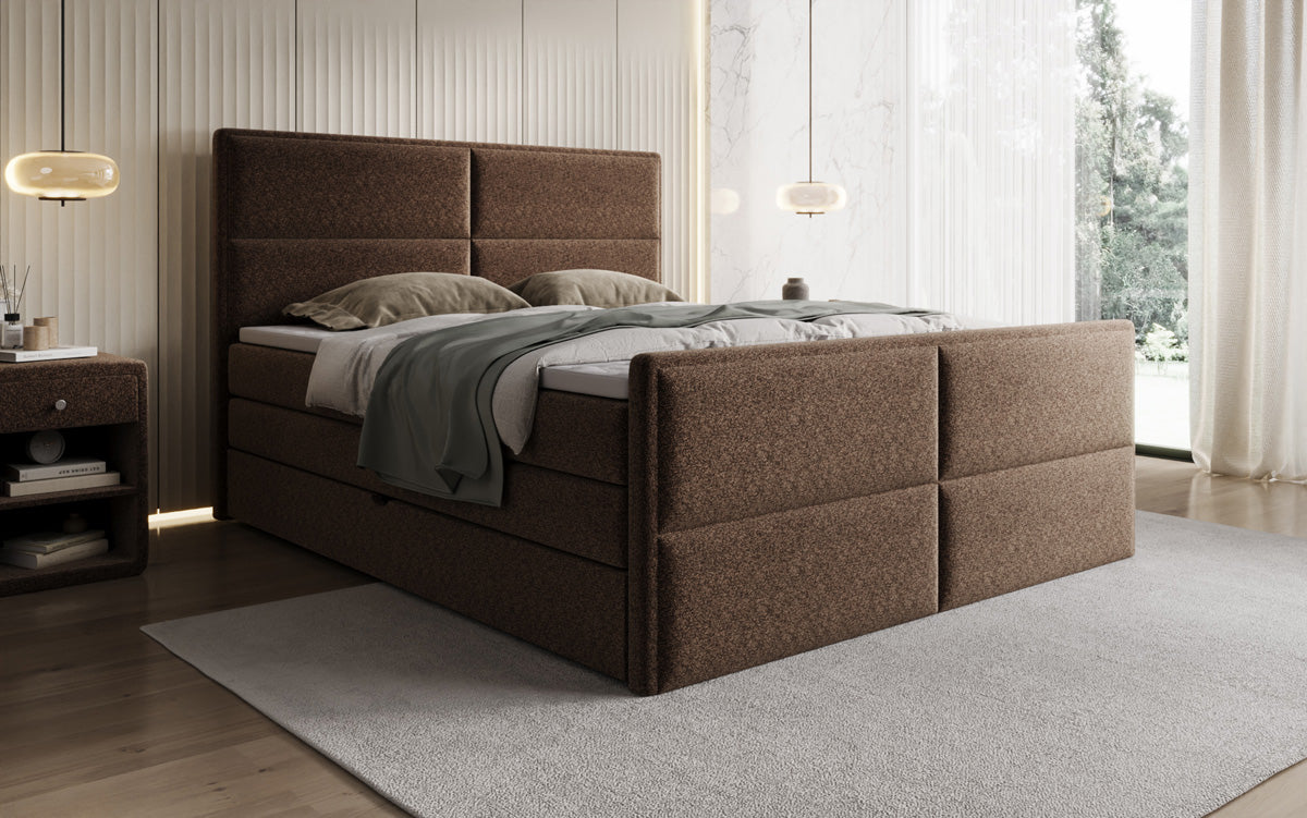 Boxspringbed Viola in structuurstof met opbergruimte