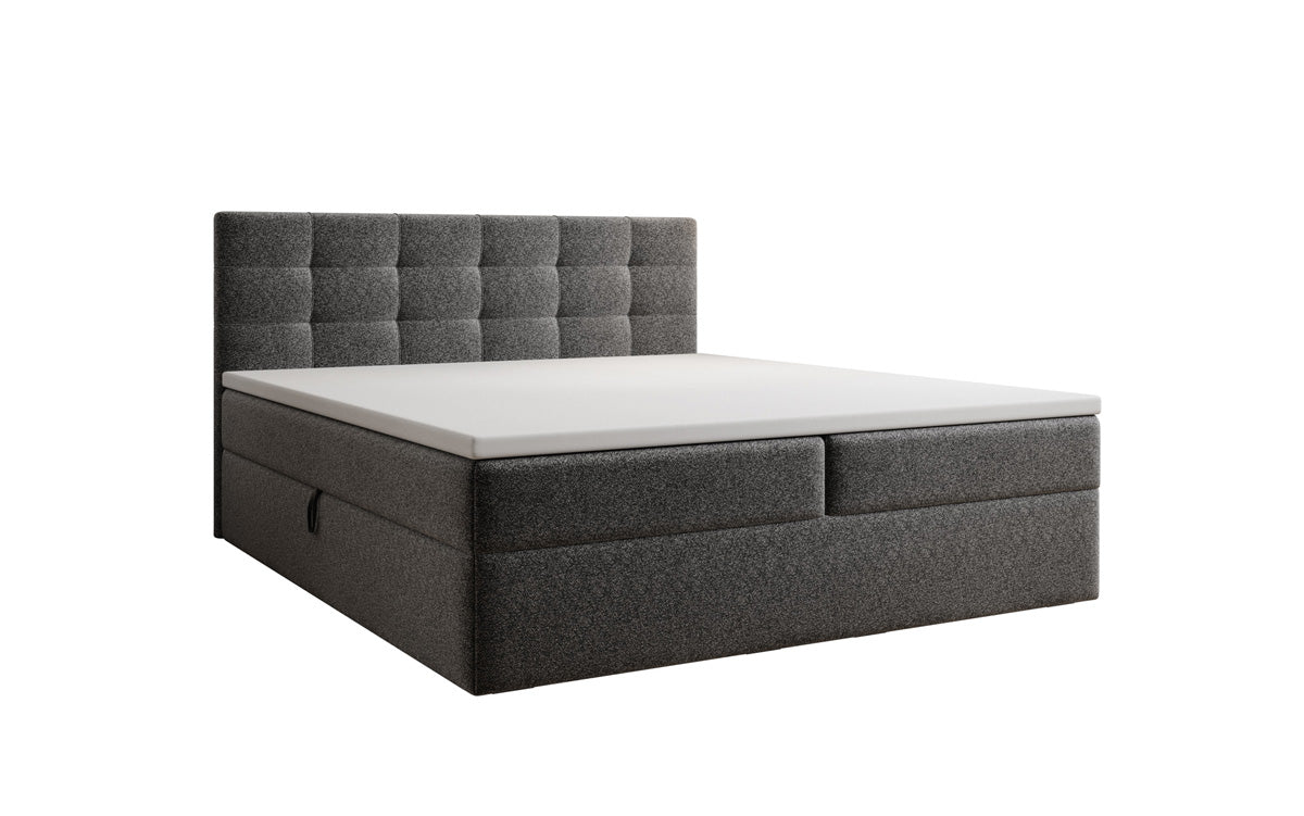 Boxspringbed Lux in structuurstof met opbergruimte
