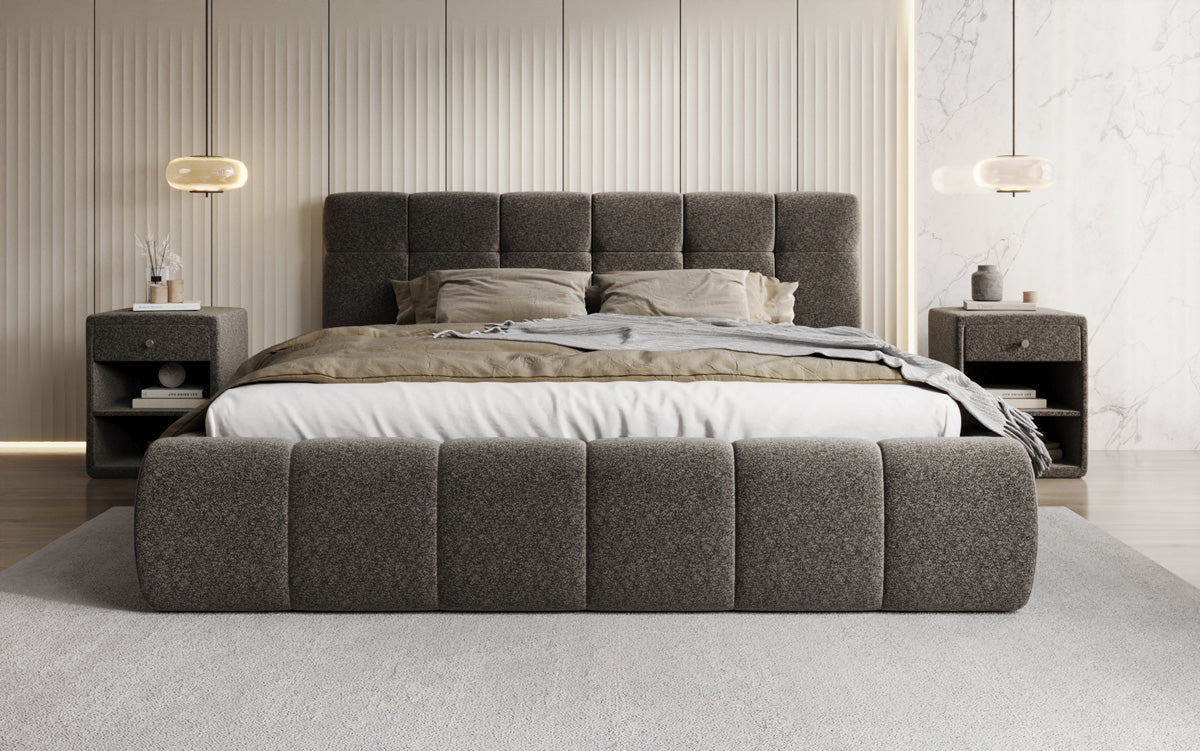 Design gestoffeerd bed Helena in structuurstof met opbergruimte