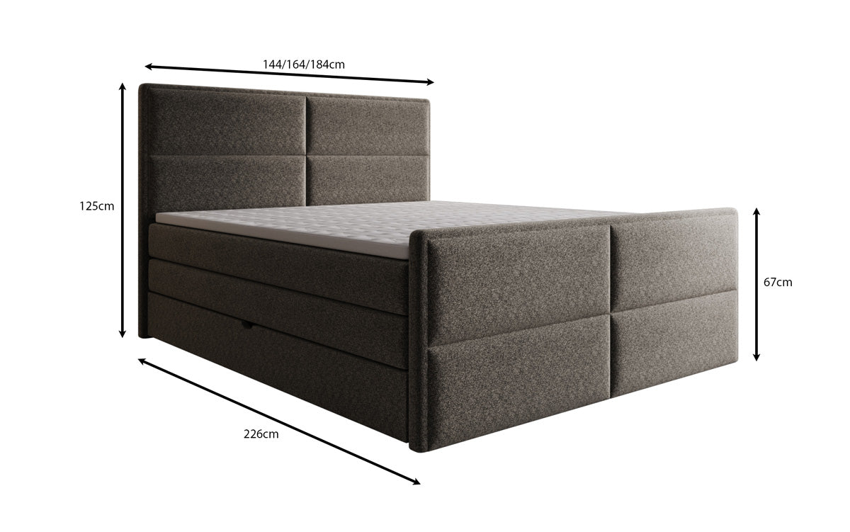 Boxspringbed Viola in structuurstof met opbergruimte
