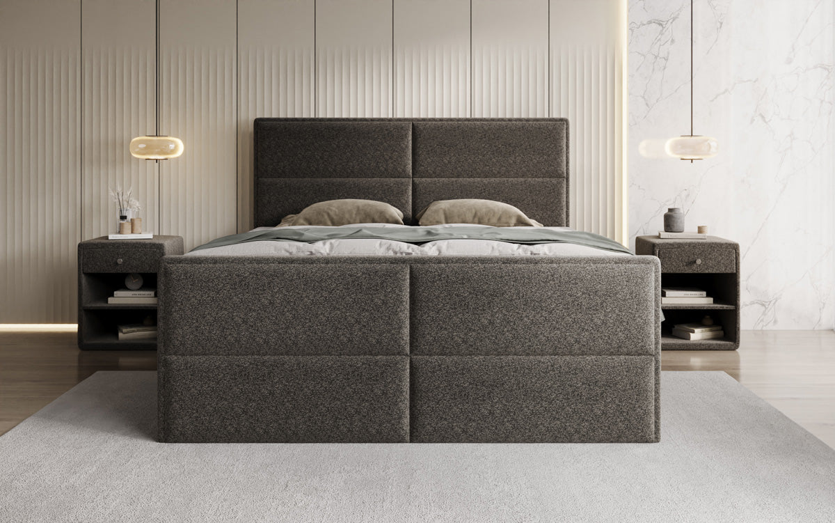 Boxspringbed Viola in structuurstof met opbergruimte