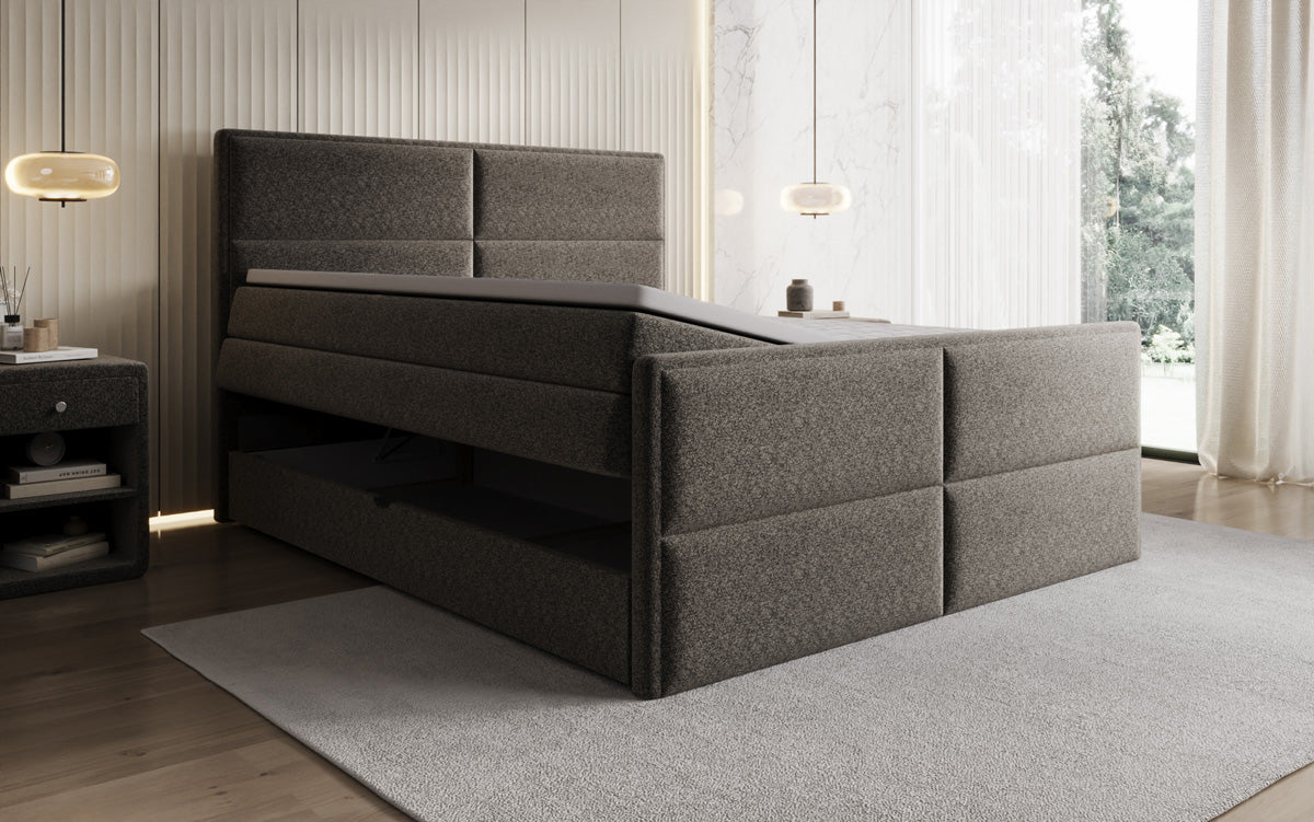 Boxspringbed Viola in structuurstof met opbergruimte