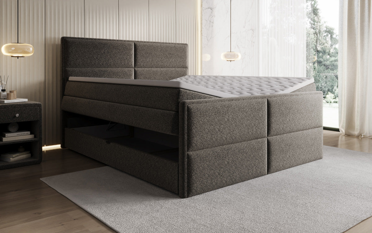 Boxspringbed Viola in structuurstof met opbergruimte