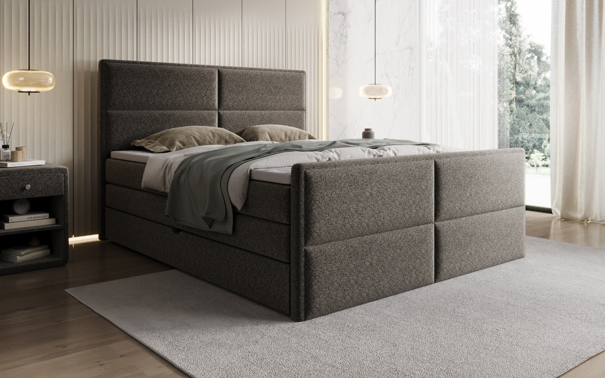 Boxspringbed Viola in structuurstof met opbergruimte