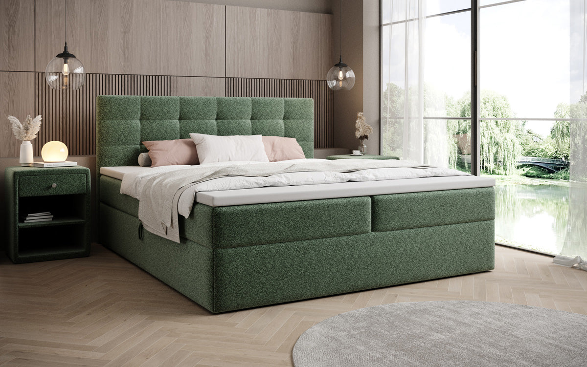 Boxspringbed Lux in structuurstof met opbergruimte