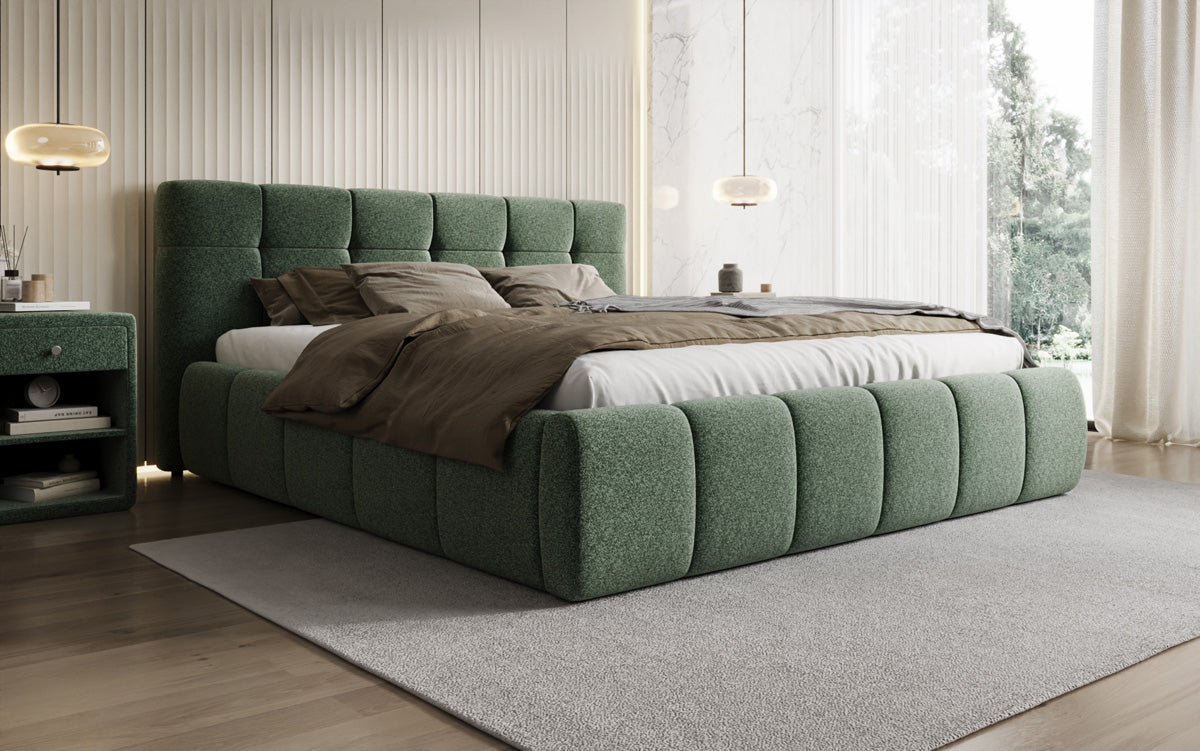Design gestoffeerd bed Helena in structuurstof met opbergruimte