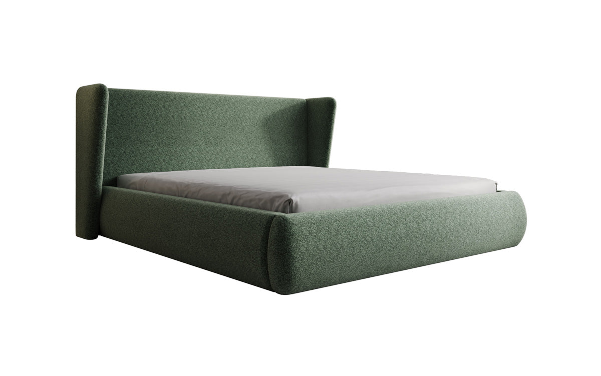 Designer gestoffeerd bed Rosalie in structuurstof met opbergruimte