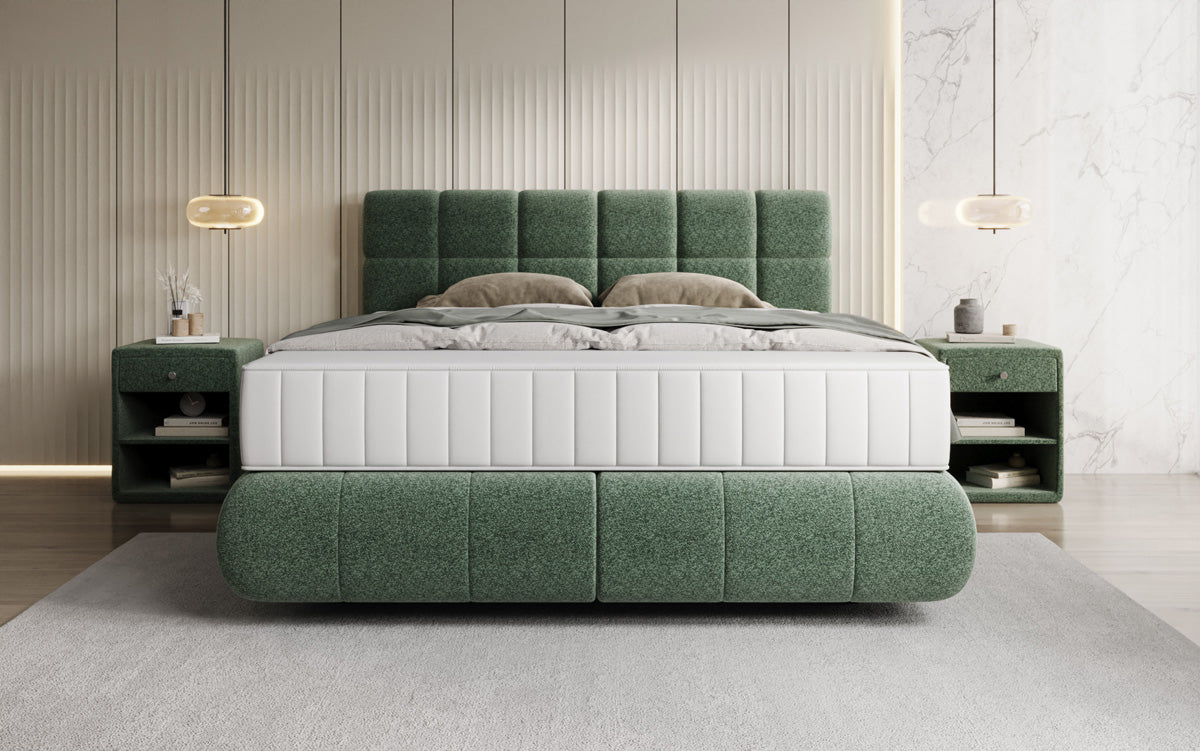Boxspringbed Nala in structuurstof met zwevende look