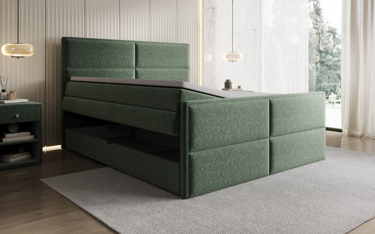 Boxspringbed Viola in structuurstof met opbergruimte