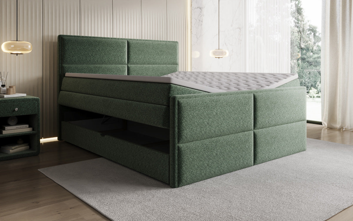 Boxspringbed Viola in structuurstof met opbergruimte