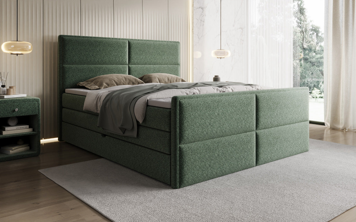 Boxspringbed Viola in structuurstof met opbergruimte