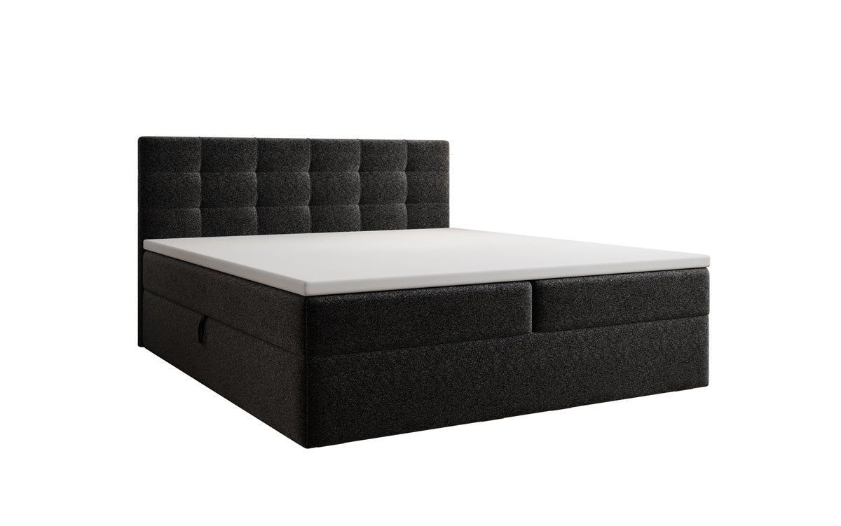Boxspringbed Lux in structuurstof met opbergruimte