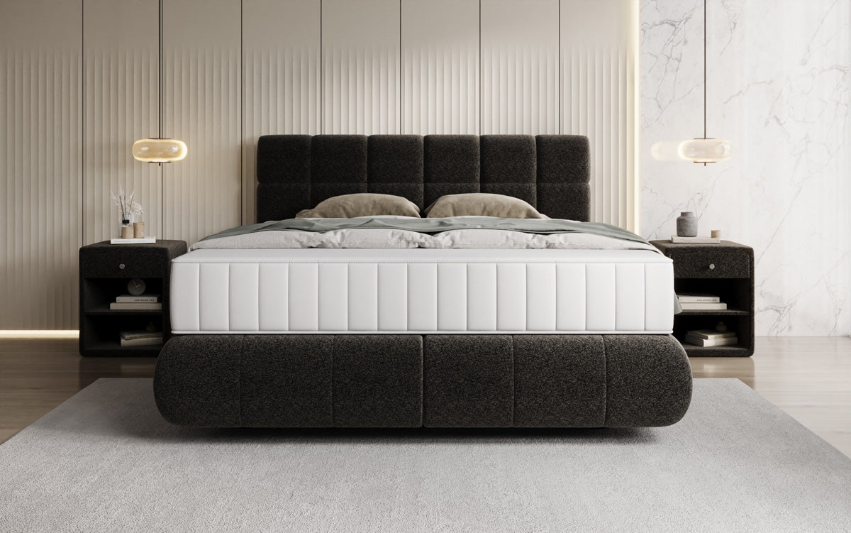 Boxspringbed Nala in structuurstof met zwevende look