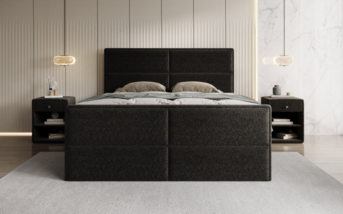 Boxspringbed Viola in structuurstof met opbergruimte