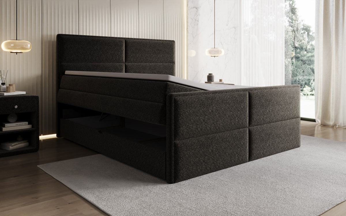 Boxspringbed Viola in structuurstof met opbergruimte