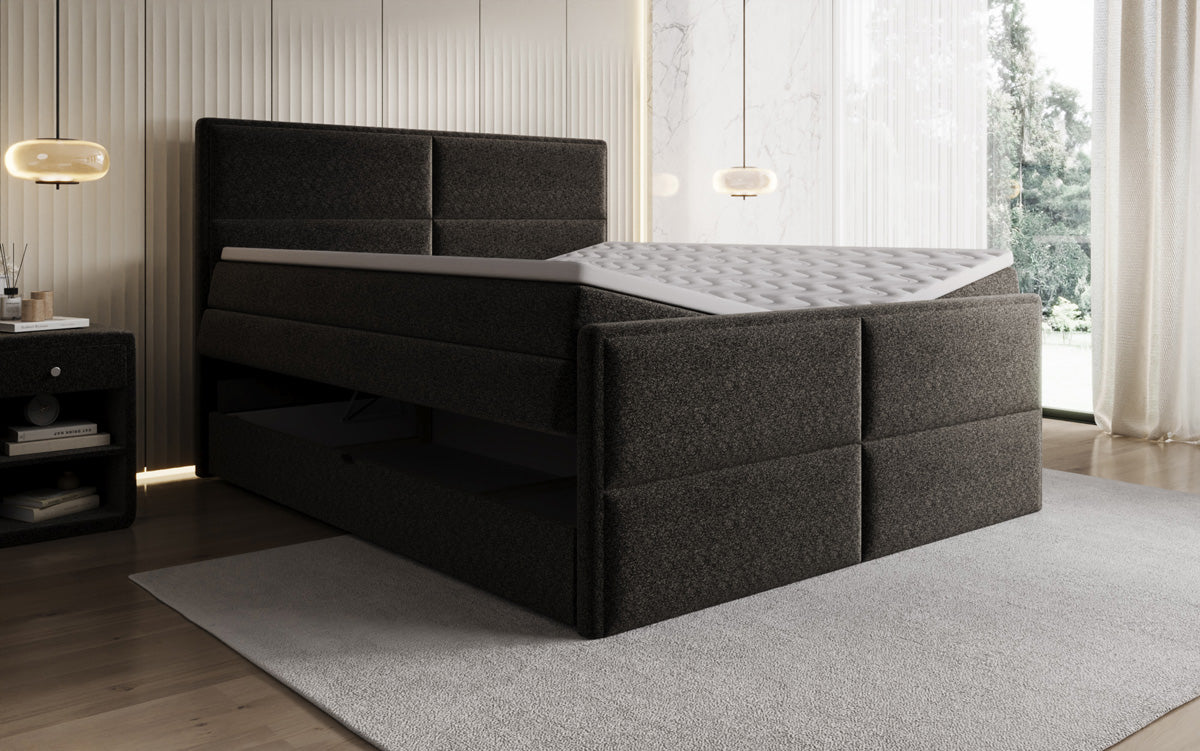 Boxspringbed Viola in structuurstof met opbergruimte