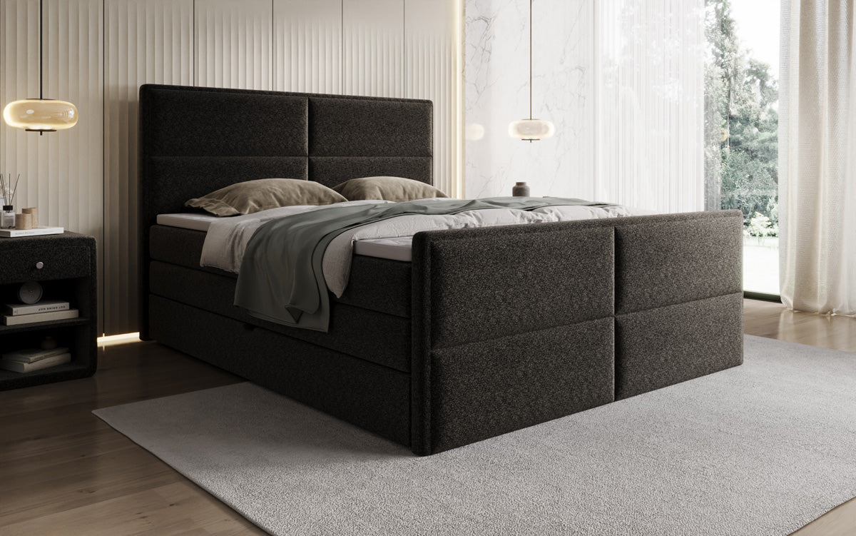 Boxspringbed Viola in structuurstof met opbergruimte