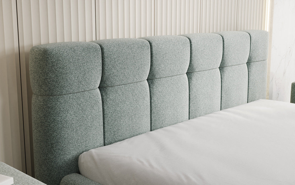 Design gestoffeerd bed Helena in structuurstof met opbergruimte