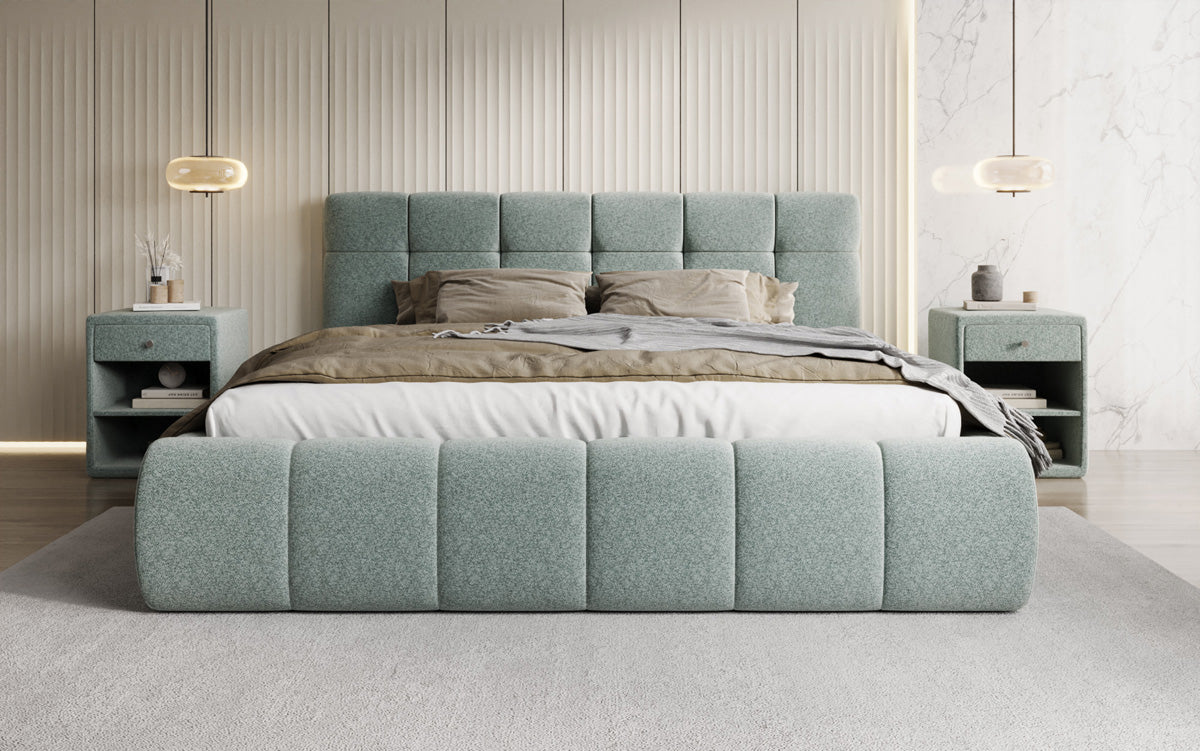Design gestoffeerd bed Helena in structuurstof met opbergruimte