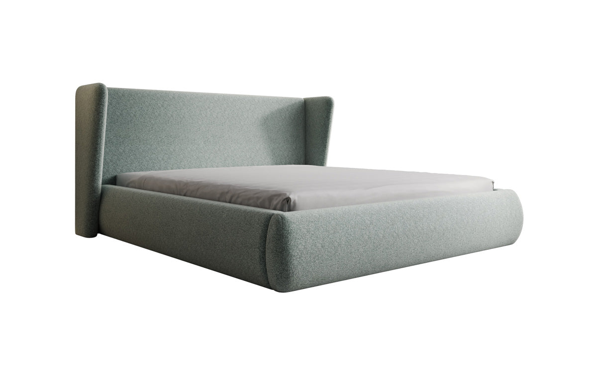 Designer gestoffeerd bed Rosalie in structuurstof met opbergruimte