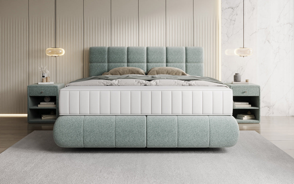 Boxspringbed Nala in structuurstof met zwevende look