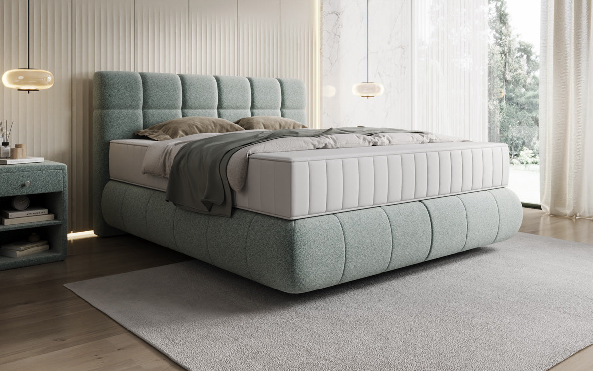 Boxspringbed Nala in structuurstof met zwevende look