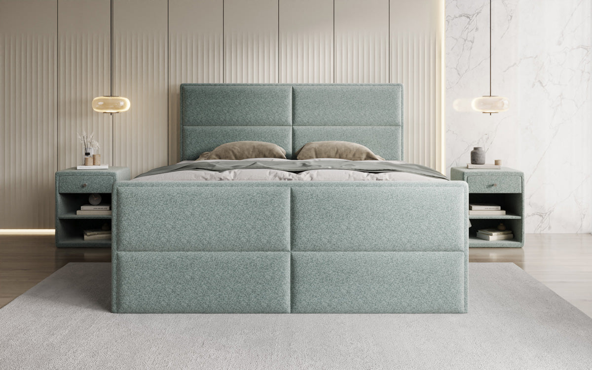 Boxspringbed Viola in structuurstof met opbergruimte