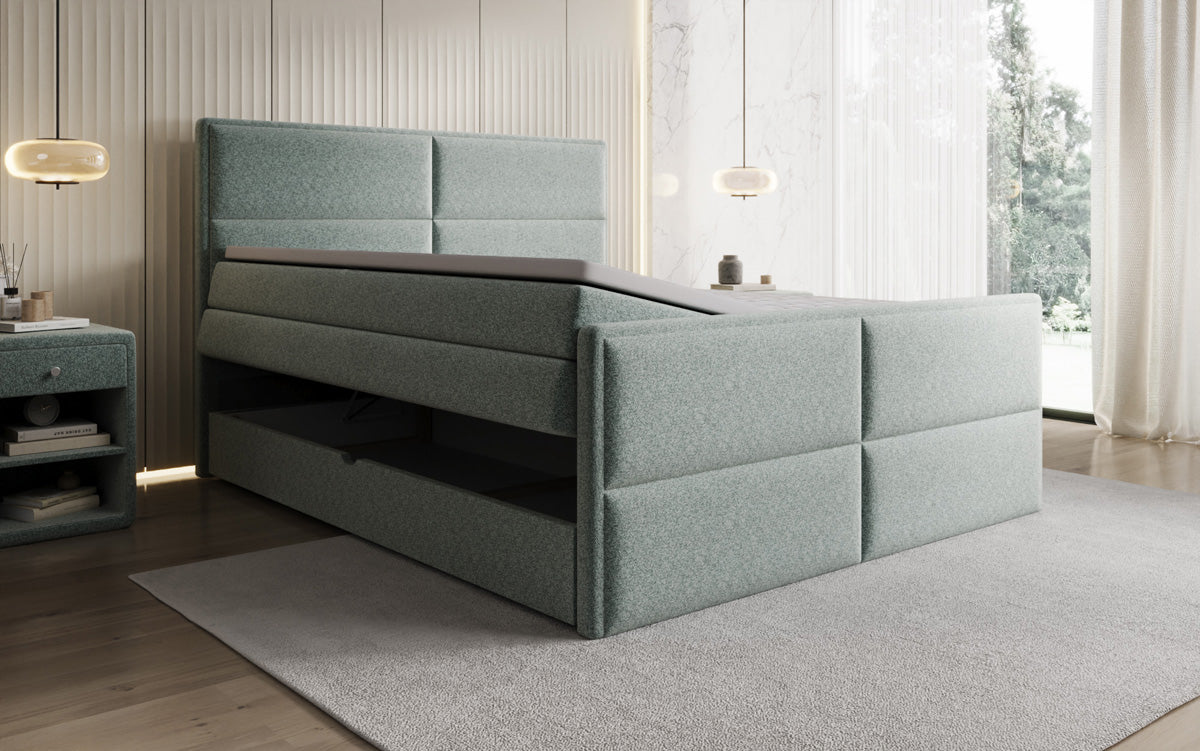 Boxspringbed Viola in structuurstof met opbergruimte