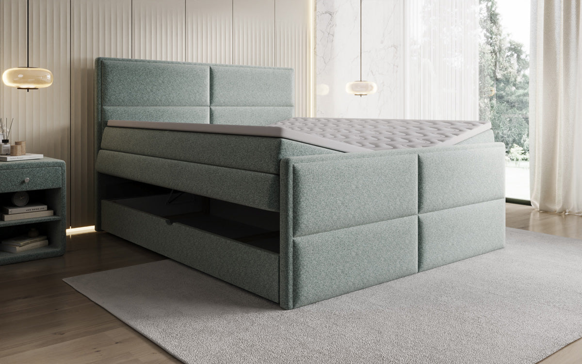 Boxspringbed Viola in structuurstof met opbergruimte