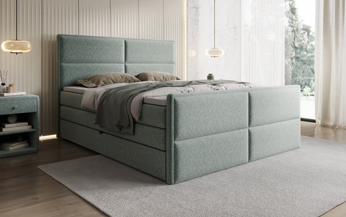 Boxspringbed Viola in structuurstof met opbergruimte