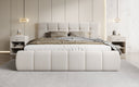 Design gestoffeerd bed Helena in structuurstof met opbergruimte