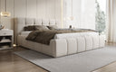 Design gestoffeerd bed Helena in structuurstof met opbergruimte