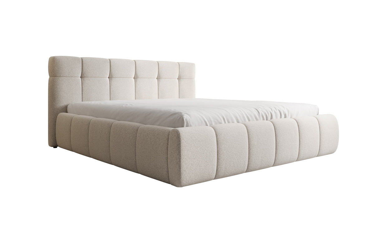 Design gestoffeerd bed Helena in structuurstof met opbergruimte
