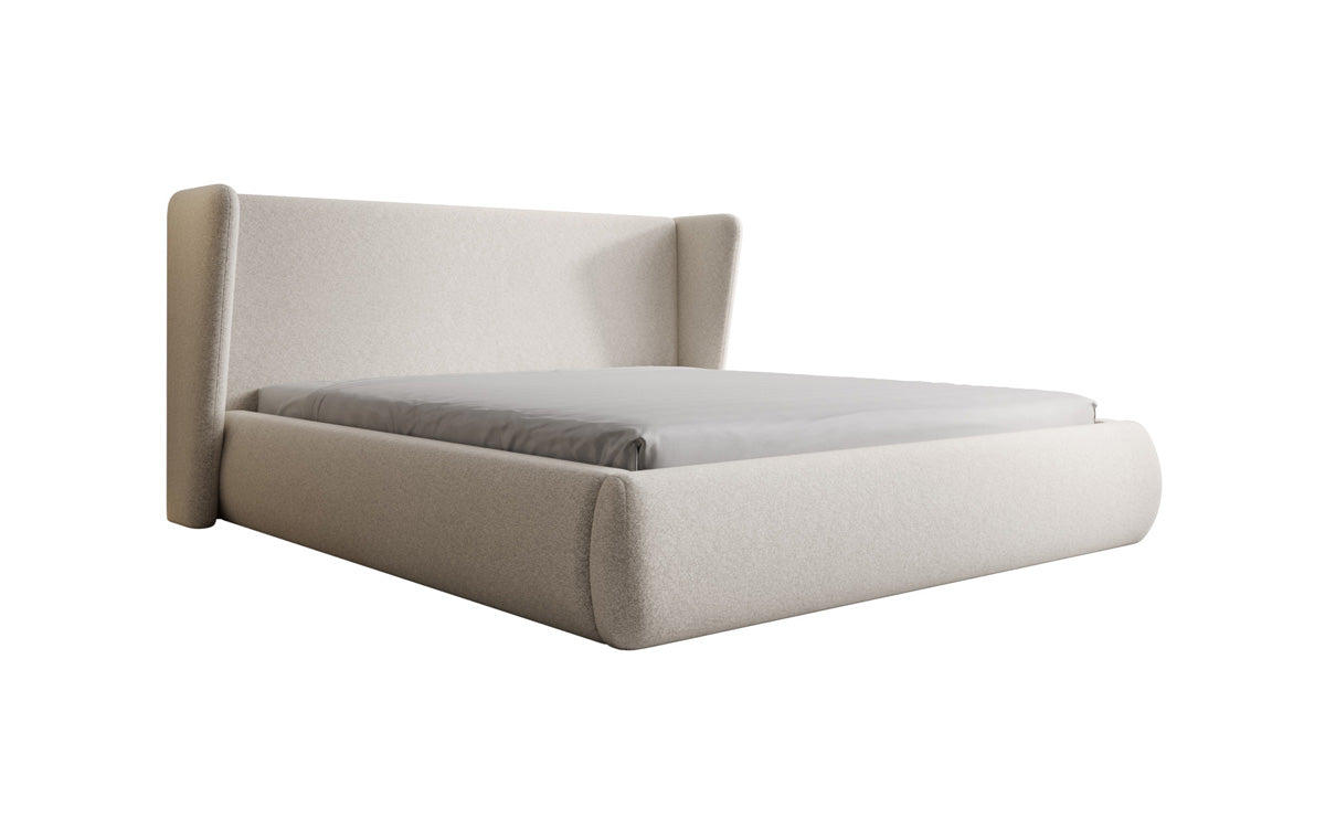 Designer gestoffeerd bed Rosalie in structuurstof met opbergruimte