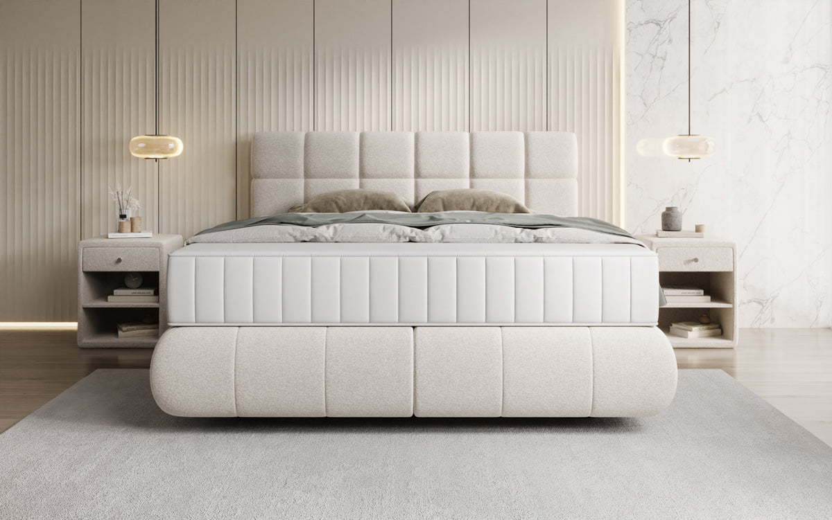 Boxspringbed Nala in structuurstof met zwevende look