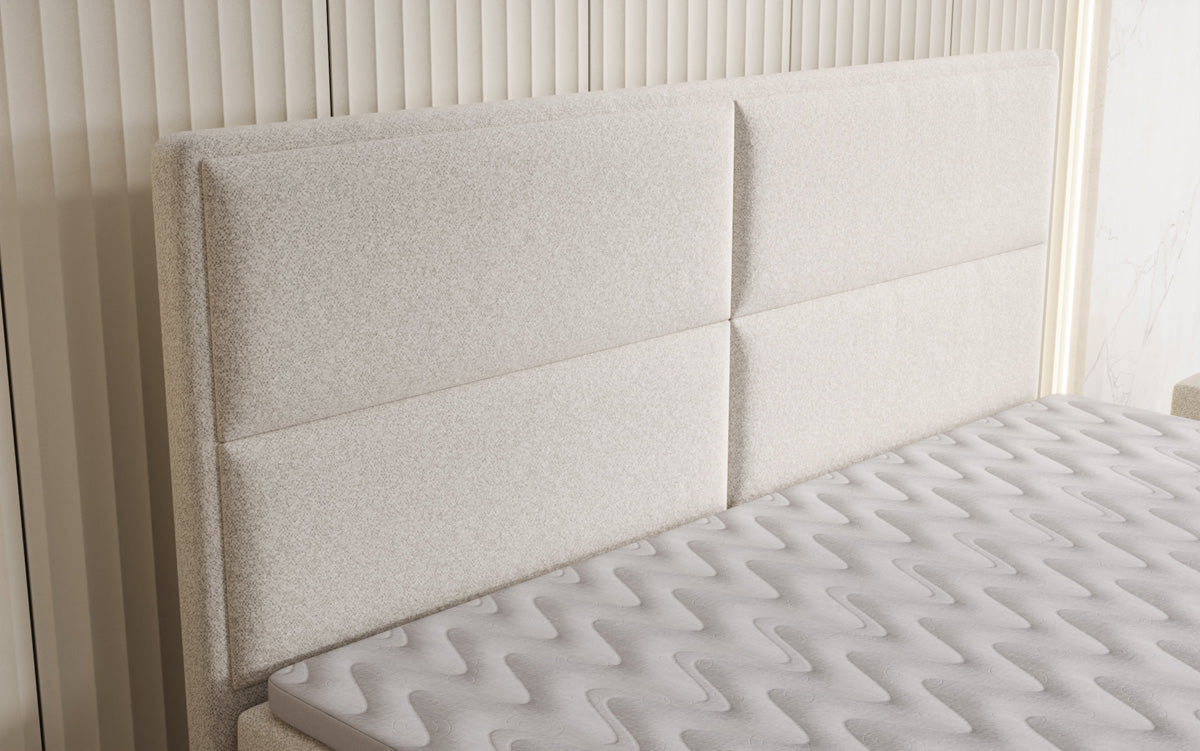 Boxspringbed Viola in structuurstof met opbergruimte