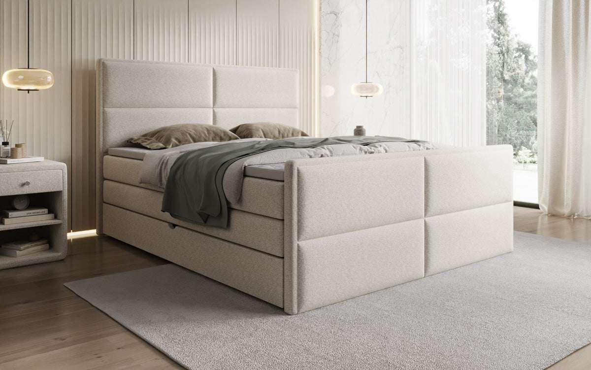 Boxspringbed Viola in structuurstof met opbergruimte