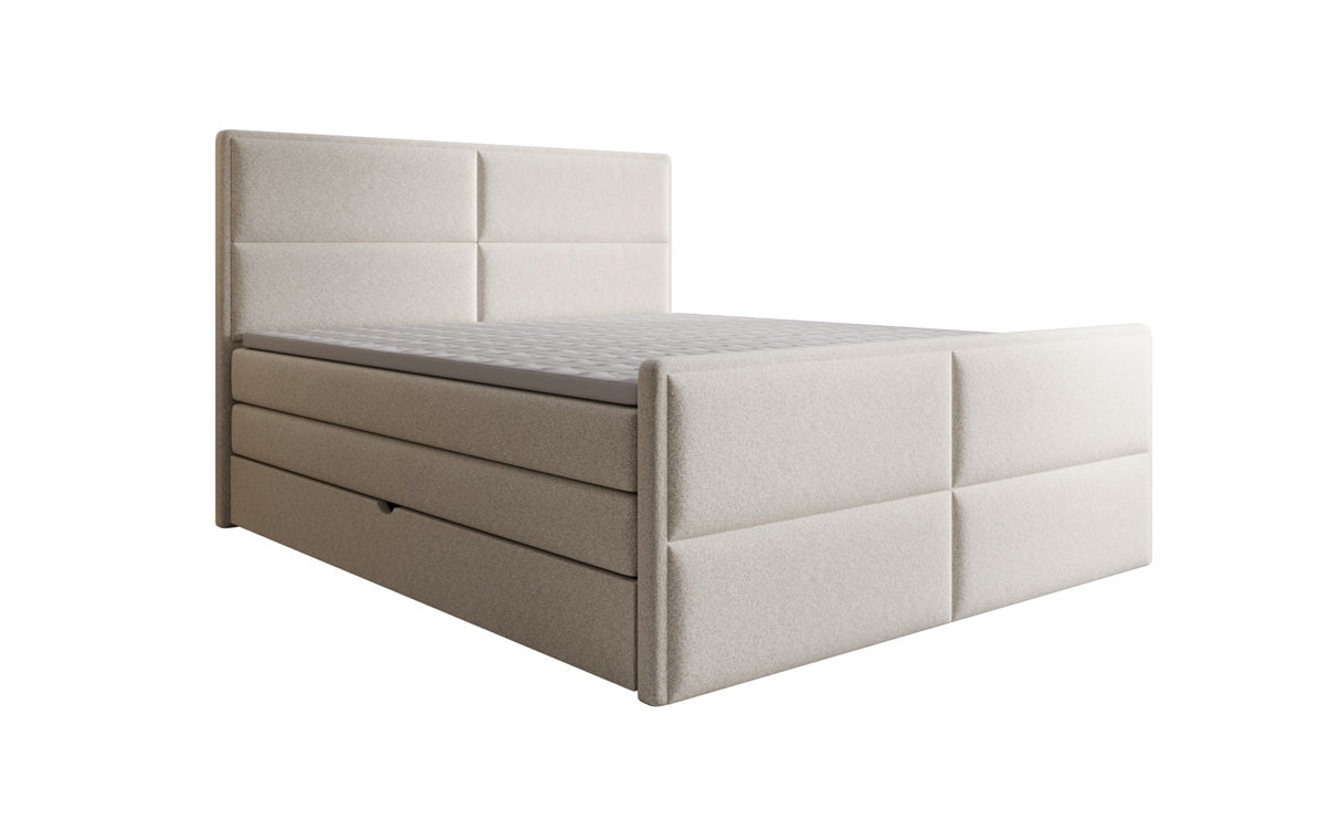Boxspringbed Viola in structuurstof met opbergruimte