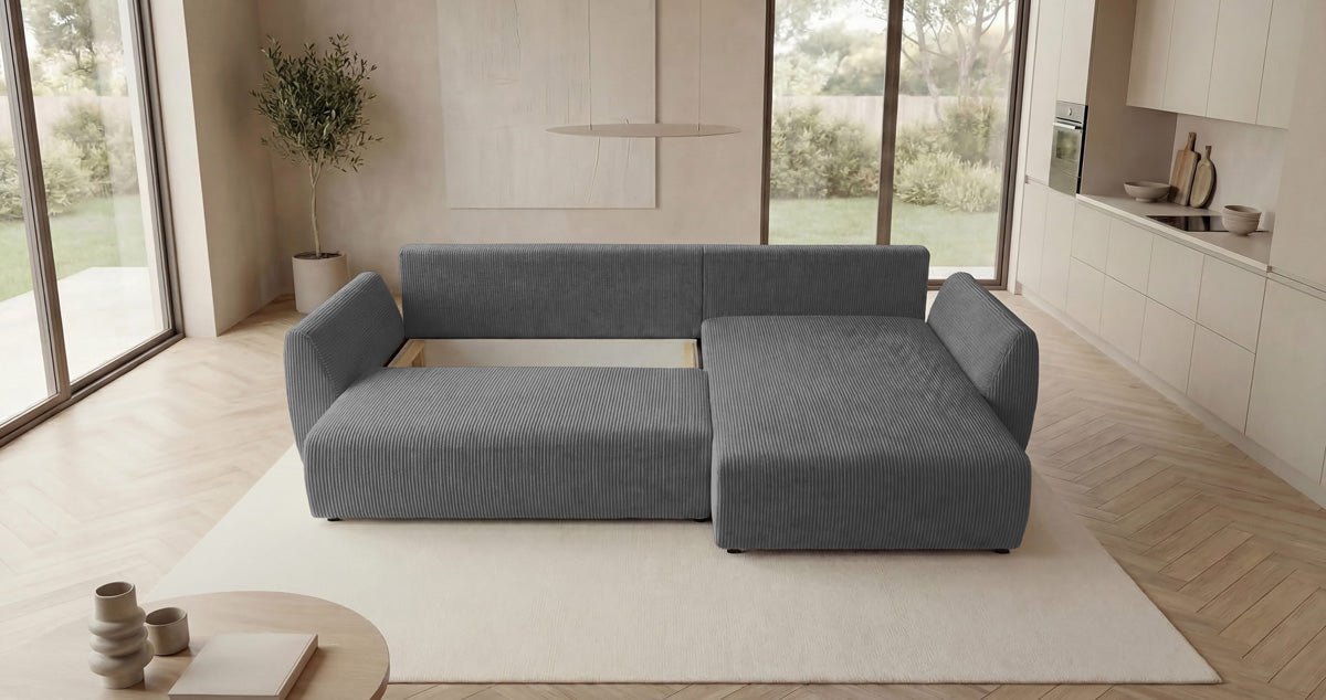 Designbank Lenoa L met slaap- en uitklapfunctie in Ribstof