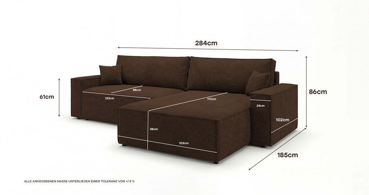 Designsofa Vienna met slaap- en uitklapfunctie in Ribstof