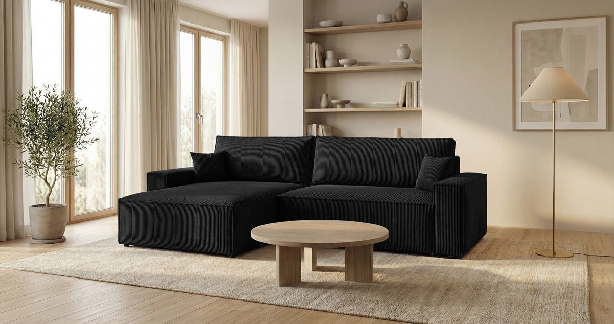 Designsofa Vienna met slaap- en uitklapfunctie in Ribstof