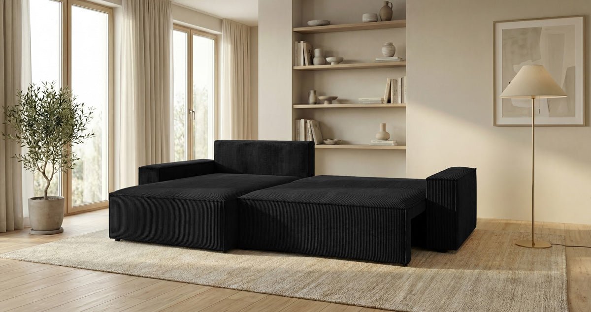 Designsofa Vienna met slaap- en uitklapfunctie in Ribstof