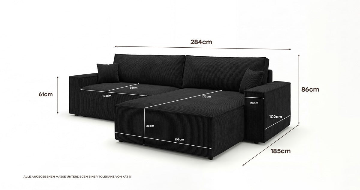 Designsofa Vienna met slaap- en uitklapfunctie in Ribstof