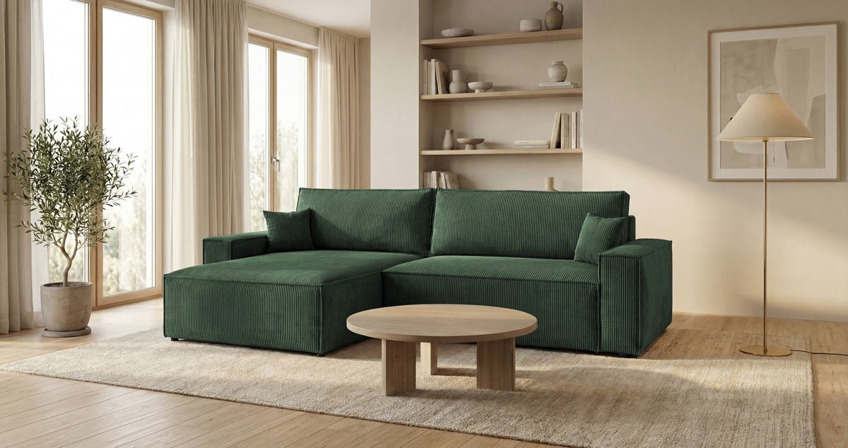 Designsofa Vienna met slaap- en uitklapfunctie in Ribstof