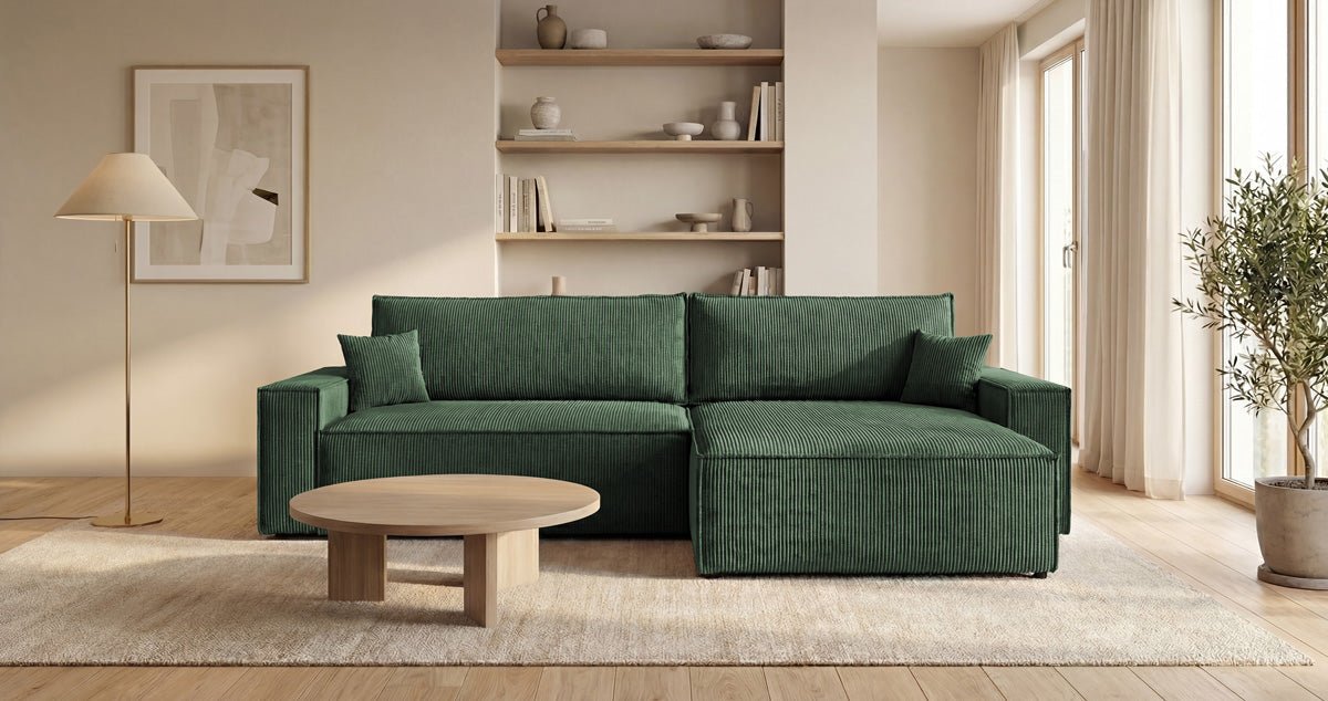 Designsofa Vienna met slaap- en uitklapfunctie in Ribstof