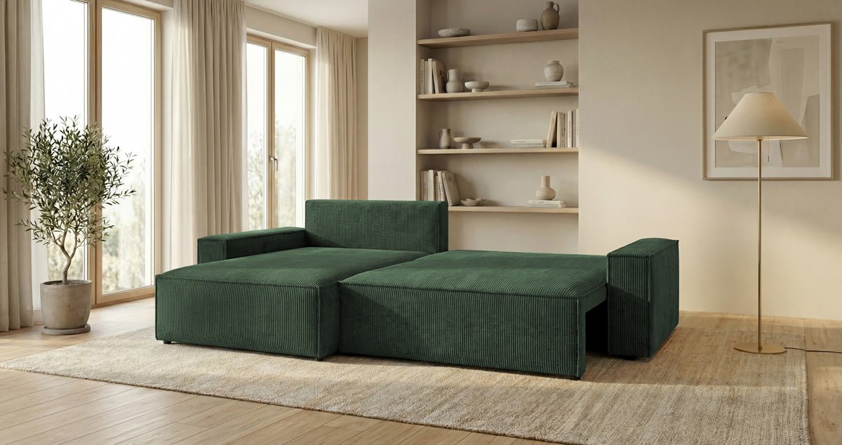 Designsofa Vienna met slaap- en uitklapfunctie in Ribstof